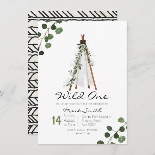 Wild One Tepee eerste verjaardag uitnodiging (Voorkant / Achterkant)