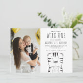 Wild One Tiger Custom Photo First Birthday Kaart (Staand voorkant)