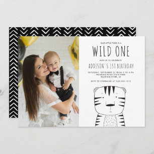 Wild One Tiger Custom Photo First Birthday Kaart