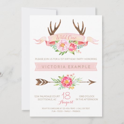 Wild One Tribal Antler Invitations d'anniversaire (Devant)