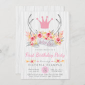 Wild One Tribal Boho Princess Antler Uitnodiging (Voorkant / Achterkant)