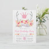 Wild One Tribal Boho Princess Antler Uitnodiging (Staand voorkant)