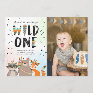 Wild One Tribal Eerste verjaardagsuitnodiging Wood Kaart