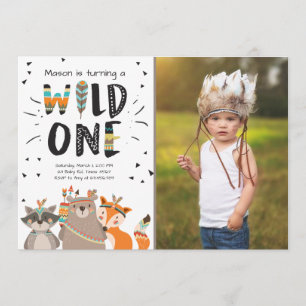 Wild One Tribal Eerste verjaardagsuitnodiging Wood Kaart