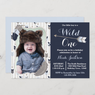 Wild One Tribal First Birthday Blue Foto Kaart