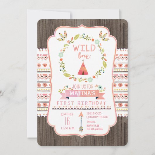 Wild One Tribal Girl Invitations de fête d'anniver (Devant)