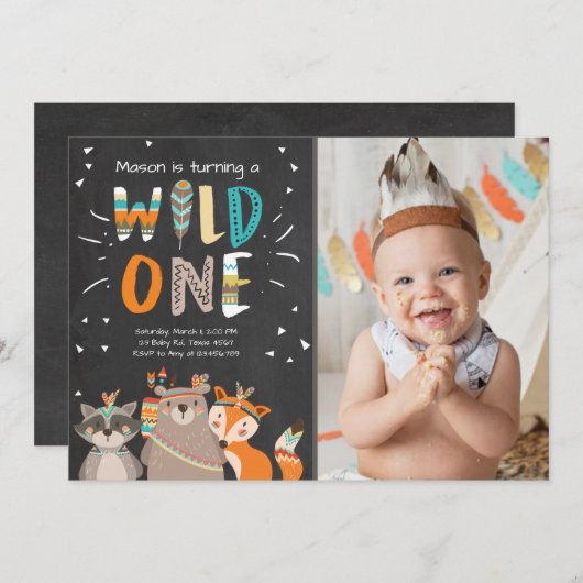 Wild One Tribal Première invitation pour anniversa (Devant / Derrière)