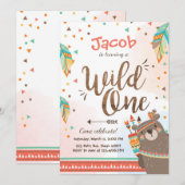 Wild One Tribal Première invitation Woodland (Devant / Derrière)