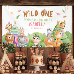 Wild One Tribal Woodland Safari Verjaardagsfeest Spandoek