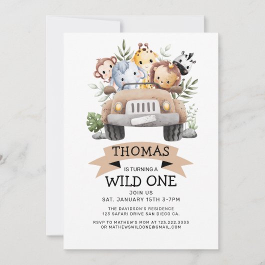 Wild One Tropical Oerwoud Safari Verjaardag Kaart (Voorkant)