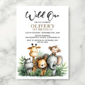 Wild One Tropical Safari Animals 1st Birthday Kaart
