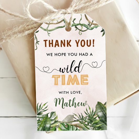 Wild One Tropical Safari Eerste Verjaardag Cadeaulabel