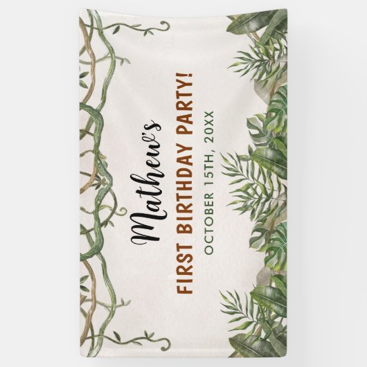 Wild One Tropical Safari Eerste Verjaardag Spandoek