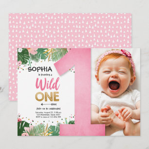 Wild One Tropical Safari Girl Pink eerste verjaard Kaart