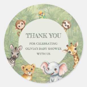 Wild One Tropische Jungle Baby Shower Bedankt Ronde Sticker
