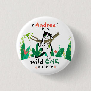 Wild One Tuxedo Kat Kinder 1e verjaardag Uitnodigi Ronde Button 3,2 Cm