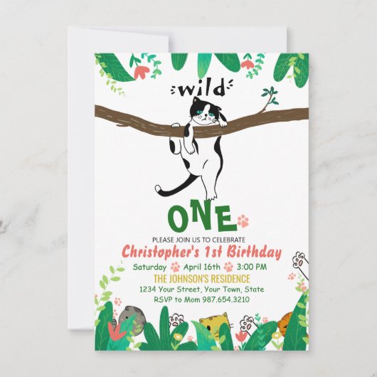 Wild One Tuxedo Kitty Enfants 1er Invitation anniv (Devant)