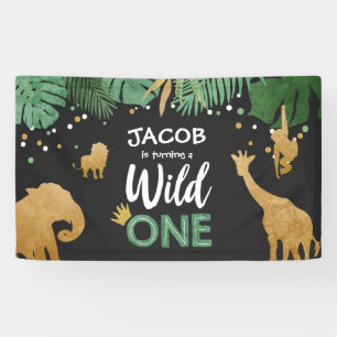 Wild one verjaardagsbanner Safari Oerwoud Animals Spandoek