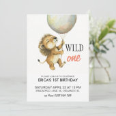 Wild One verjaardagsuitnodiging, Leeuw 1e verjaard Kaart (Staand voorkant)