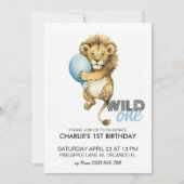 Wild One verjaardagsuitnodiging, Leeuw 1e verjaard Kaart (Voorkant)
