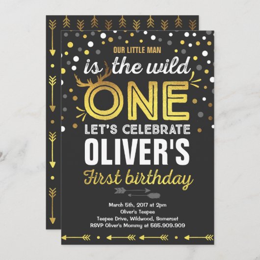 Wild One verjaardagsuitnodiging Modern Wild One Pa Kaart (Voorkant / Achterkant)