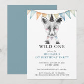 Wild One Waterverf Fox Blue 1e Verjaardag Kaart (Voorkant / Achterkant)