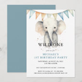 Wild One Waterverf Olifant Blue 1e Verjaardag Kaart (Voorkant / Achterkant)