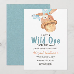 Wild One Waterverf Teddy Bear Baby shower Kaart