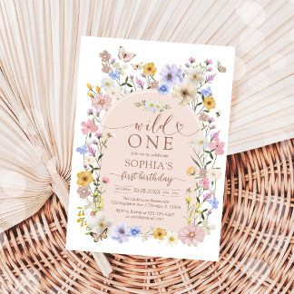 Wild One WIldflower 1st Birthday Invitation Kaart