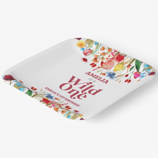 Wild One Wildflower Eerste 1e Verjaardagsfeest Papieren Bordje (Gebogen)