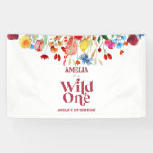 Wild One Wildflower Eerste 1e Verjaardagsfeest Spandoek (Horizontaal)