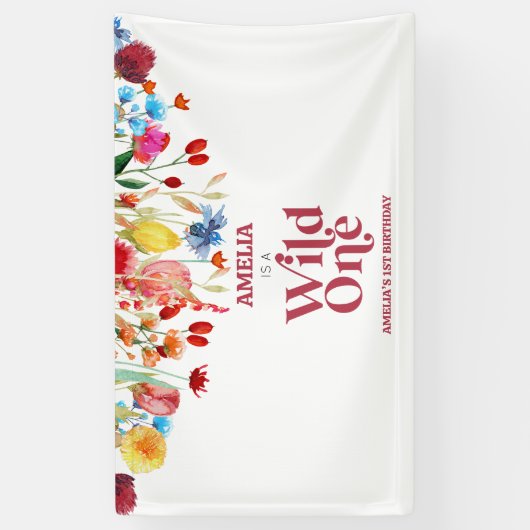 Wild One Wildflower Eerste 1e Verjaardagsfeest Spandoek (Verticaal)