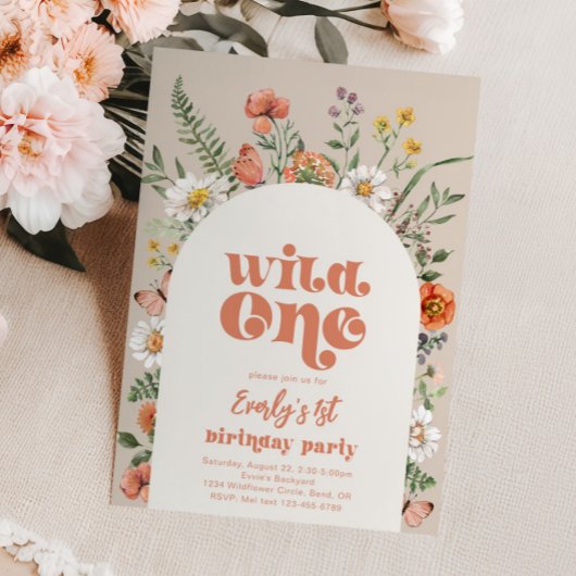 Wild One Wildflower Eerste Verjaardag uitnodiging