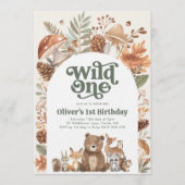 Wild One Woodland 1st Birthday Party Kaart (Voorkant)