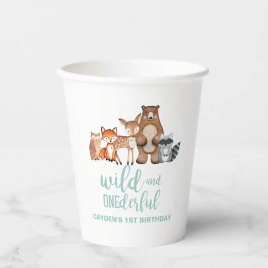 Wild One Woodland Animal Birch Tree First Birthday Papieren Bekers (Voorkant)