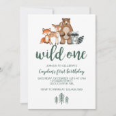 Wild One Woodland Animal First Birthday Invitation (Devant)