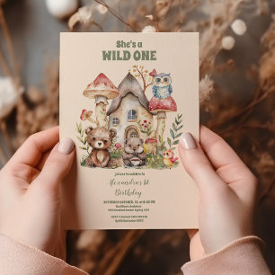 Wild One Woodland Animal First Birthday Kaart