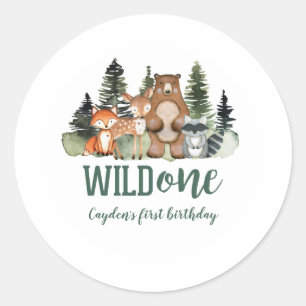 Wild One Woodland Animal First Birthday Ronde Sticker