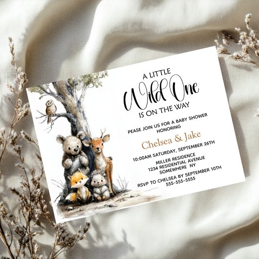 Wild One Woodland Animals Baby Shower Invitation