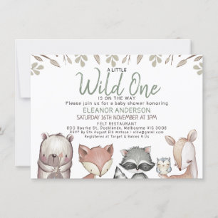 Wild One Woodland Animals Foliage Baby shower Kaart