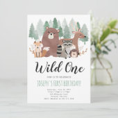 Wild One Woodland Animaux Anniversaire Invitation  (Debout devant)