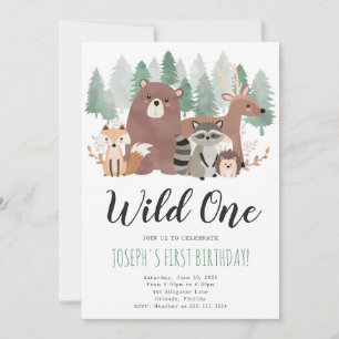 Wild One Woodland Animaux Anniversaire Invitation