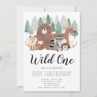 Wild One Woodland Animaux Anniversaire Invitation 