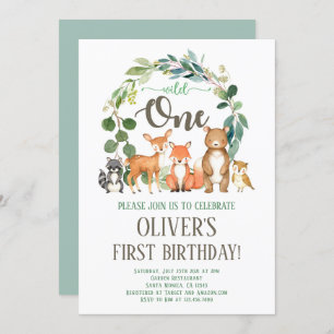 Wild One Woodland Anniversaire Invitation Garçon