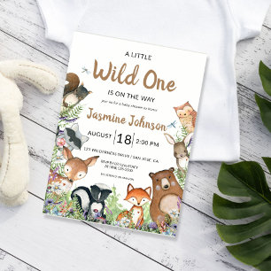 Wild One Woodland Baby shower Animaux Invitation