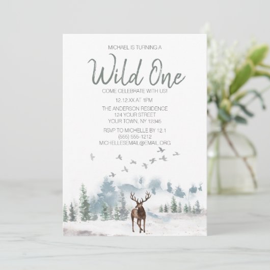 Wild One Woodland Deer Forest First Birthday Kaart (Staand voorkant)