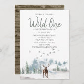Wild One Woodland Deer Forest First Birthday Kaart (Voorkant / Achterkant)