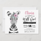 Wild One Zebra | Meisje 1e Verjaardag uitnodiging (Voorkant)