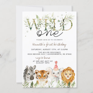 Wild One Zoo Animal Birthday Invitation Kaart