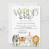 Wild One Zoo Animal Invitation Anniversaire (Devant)